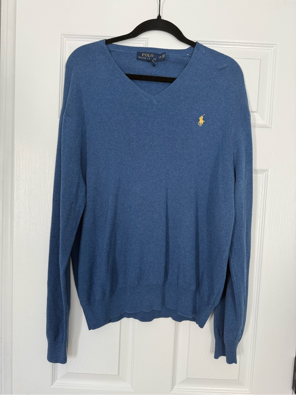 Polo Ralph Lauren 100% Pima Cotton Mens Blue V Neck Sweater-size L